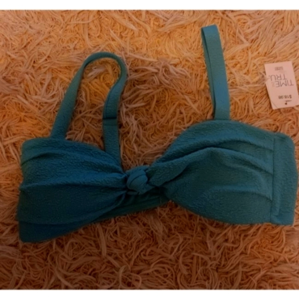 Time & True Teal Eyelet Looking Bikini Top SZ XL NWT